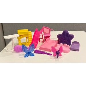 Barbie Dollhouse Furniture Accessories Lot Pink Bed Vanity Slide Pet Play Set
